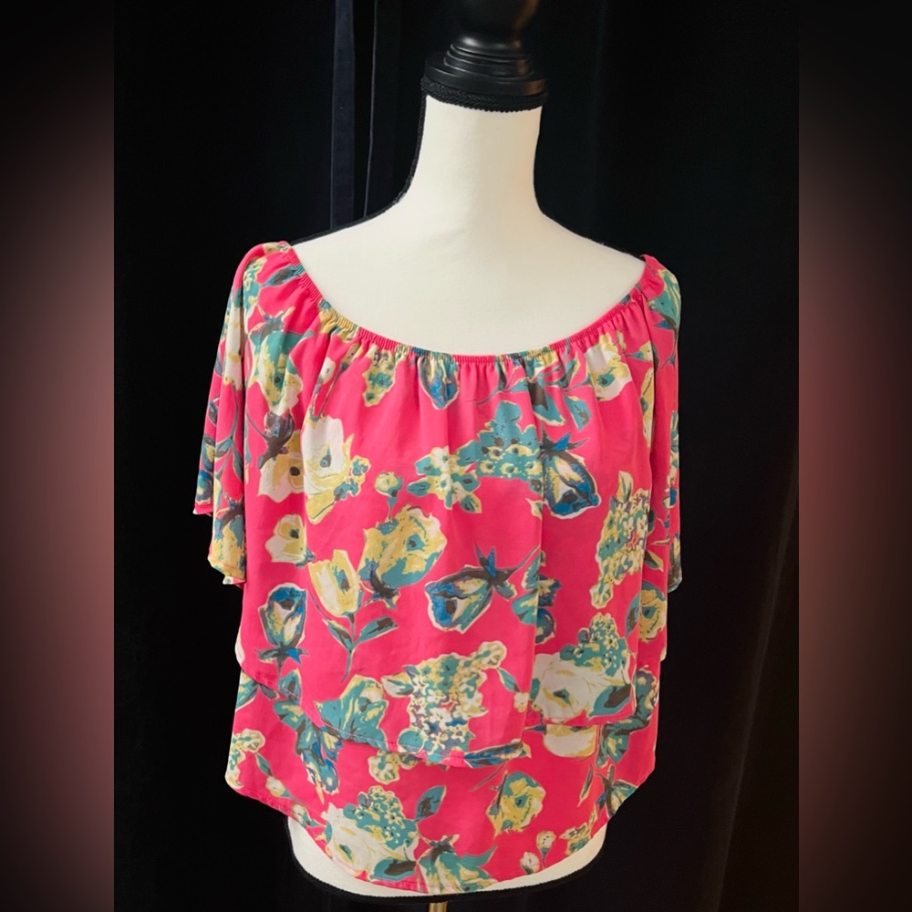 PEACH LOVE Pink Floral Off the Shoulder Top